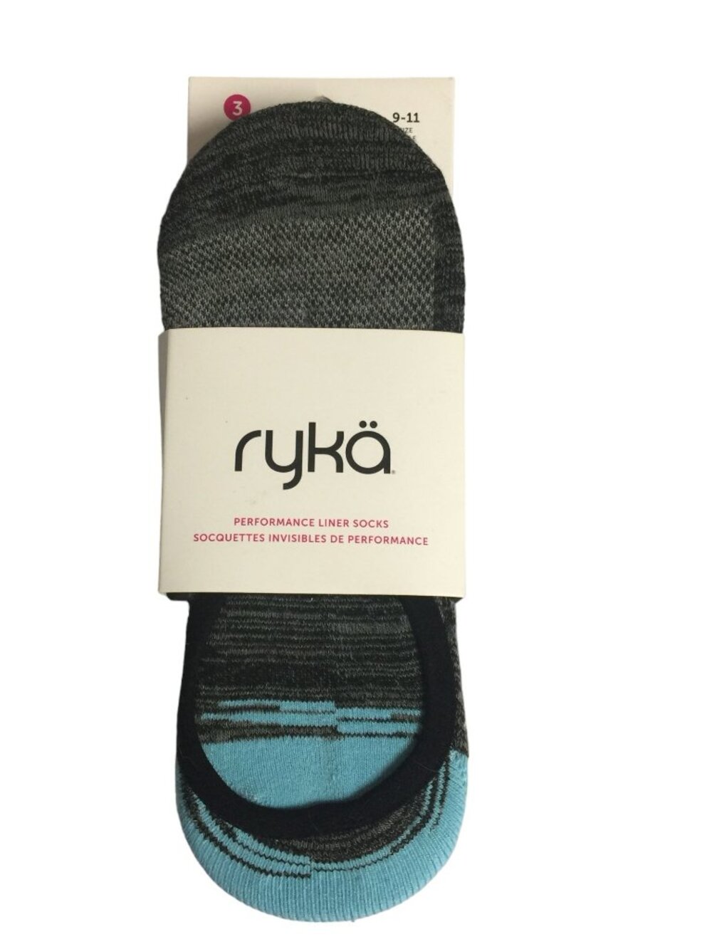ryka Ladies Performance Liners Size 9-11 Set of 3 Aqua Gray Black Yellow